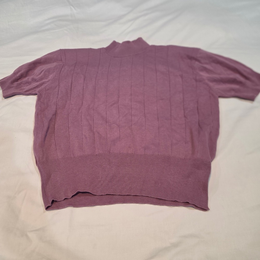 Milano Design Group Knit Top Womens XL Purple Mock Neck Ribbed Short Sleeve